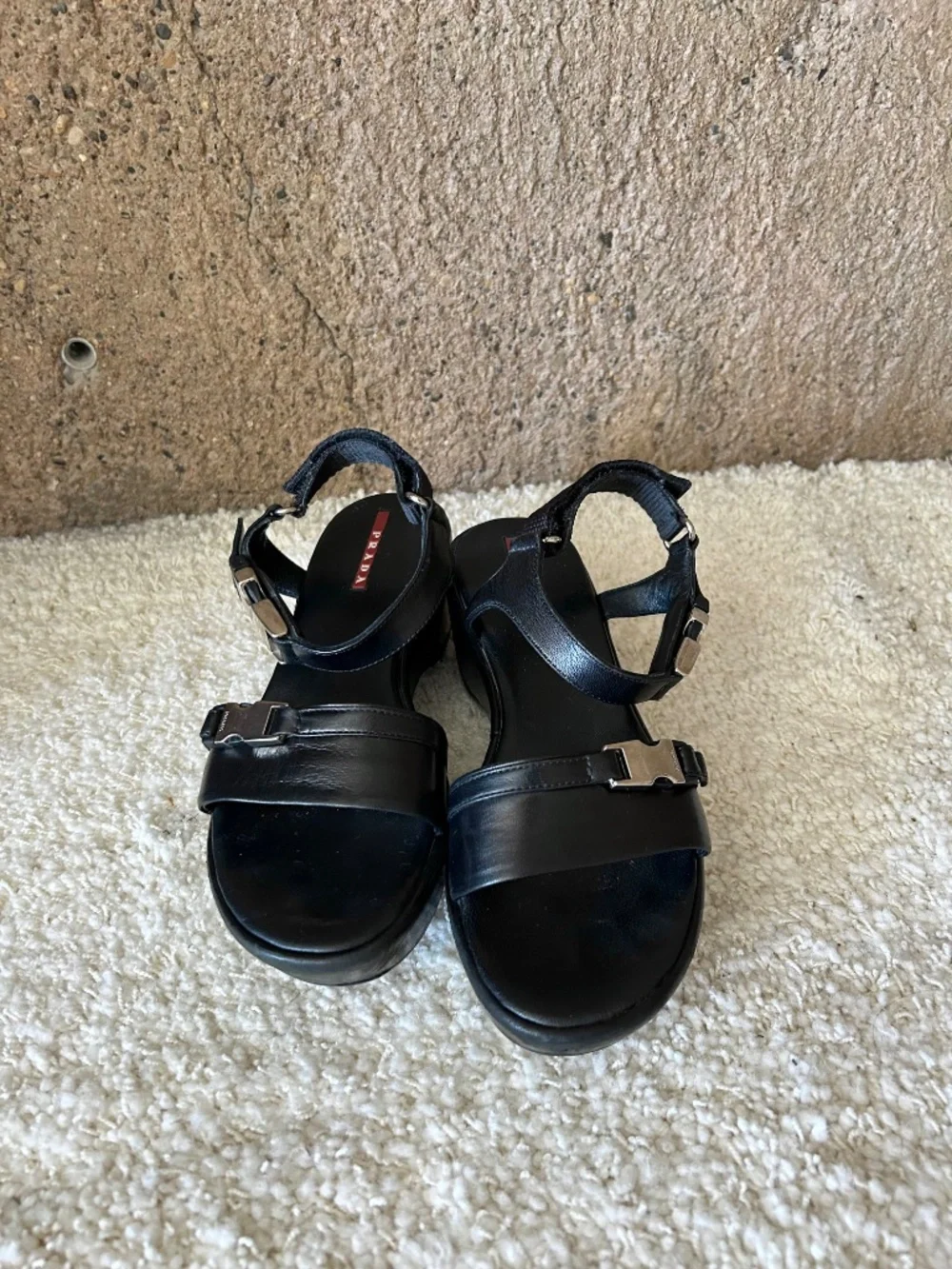 Prada Black Leather Platform Sandals Made in Italy Size 36
